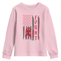 Fight For A Cure HIV AIDS Awareness Youth Sweatshirt Patriotic Red Ribbon Gift - Wonder Print Shop
