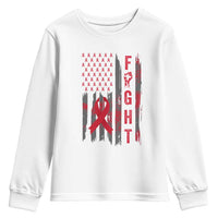 Fight For A Cure HIV AIDS Awareness Youth Sweatshirt Patriotic Red Ribbon Gift - Wonder Print Shop