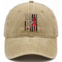 World AIDS Day Washed Cotton Baseball Cap American Flag Red Ribbon Gift