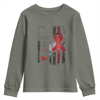 World AIDS Day Youth Sweatshirt American Flag Red Ribbon Gift - Wonder Print Shop