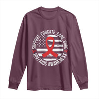 Support Educate Care Cure HIV Awareness Month Gift Long Sleeve Shirt - Wonder Print Shop