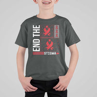 End The Stigma HIV Awareness T Shirt For Kid Red Ribbon Gift - Wonder Print Shop