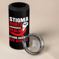Stigma Hurts Awareness Heals 4 in 1 Can Cooler Tumbler HIV Awareness Red Ribbon Support Gift - Wonder Print Shop