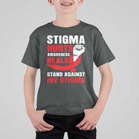 Stigma Hurts Awareness Heals T Shirt For Kid HIV Awareness Red Ribbon Support Gift - Wonder Print Shop