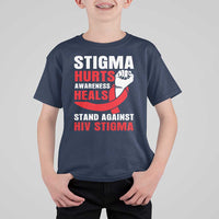 Stigma Hurts Awareness Heals T Shirt For Kid HIV Awareness Red Ribbon Support Gift - Wonder Print Shop