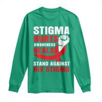 Stigma Hurts Awareness Heals Long Sleeve Shirt HIV Awareness Red Ribbon Support Gift - Wonder Print Shop