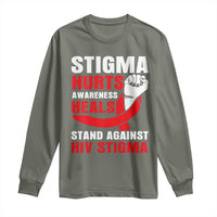 Stigma Hurts Awareness Heals Long Sleeve Shirt HIV Awareness Red Ribbon Support Gift - Wonder Print Shop