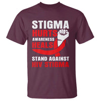 Stigma Hurts Awareness Heals T Shirt HIV Awareness Red Ribbon Support Gift - Wonder Print Shop