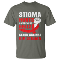 Stigma Hurts Awareness Heals T Shirt HIV Awareness Red Ribbon Support Gift - Wonder Print Shop