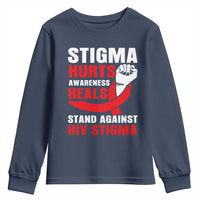 Stigma Hurts Awareness Heals Youth Sweatshirt HIV Awareness Red Ribbon Support Gift - Wonder Print Shop