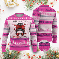 Hope For A Cure HIV Awareness Ugly Christmas Sweater Strong Woman Red Ribbon Gift - Wonder Print Shop