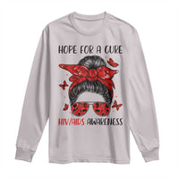 Hope For A Cure HIV Awareness Long Sleeve Shirt Strong Woman Red Ribbon Gift - Wonder Print Shop
