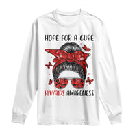 Hope For A Cure HIV Awareness Long Sleeve Shirt Strong Woman Red Ribbon Gift - Wonder Print Shop