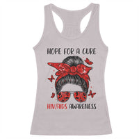 Hope For A Cure HIV Awareness Racerback Tank Top Strong Woman Red Ribbon Gift - Wonder Print Shop