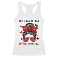 Hope For A Cure HIV Awareness Racerback Tank Top Strong Woman Red Ribbon Gift - Wonder Print Shop
