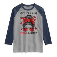 Hope For A Cure HIV Awareness Raglan Shirt Strong Woman Red Ribbon Gift - Wonder Print Shop