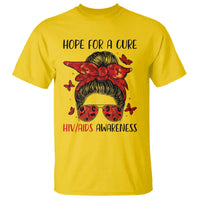 Hope For A Cure HIV Awareness T Shirt Strong Woman Red Ribbon Gift - Wonder Print Shop