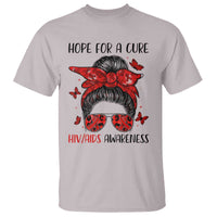 Hope For A Cure HIV Awareness T Shirt Strong Woman Red Ribbon Gift - Wonder Print Shop