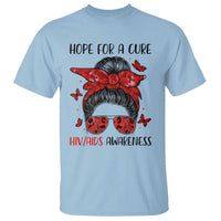 Hope For A Cure HIV Awareness T Shirt Strong Woman Red Ribbon Gift - Wonder Print Shop