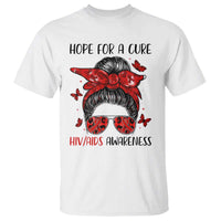 Hope For A Cure HIV Awareness T Shirt Strong Woman Red Ribbon Gift - Wonder Print Shop