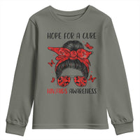 Hope For A Cure HIV Awareness Youth Sweatshirt Strong Woman Red Ribbon Gift - Wonder Print Shop