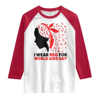 I Wear Red For World AIDS Day Raglan Shirt HIV Awareness Dragonfly Support Gift - Wonder Print Shop
