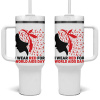 I Wear Red For World AIDS Day Tumbler With Handle HIV Awareness Dragonfly Support Gift - Wonder Print Shop