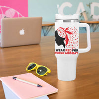 I Wear Red For World AIDS Day Tumbler With Handle HIV Awareness Dragonfly Support Gift - Wonder Print Shop