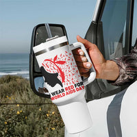 I Wear Red For World AIDS Day Tumbler With Handle HIV Awareness Dragonfly Support Gift - Wonder Print Shop