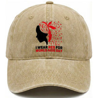 I Wear Red For World AIDS Day Washed Cotton Baseball Cap HIV Awareness Dragonfly Support Gift