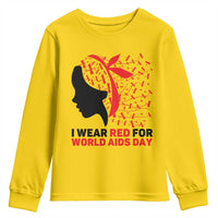 I Wear Red For World AIDS Day Youth Sweatshirt HIV Awareness Dragonfly Support Gift - Wonder Print Shop
