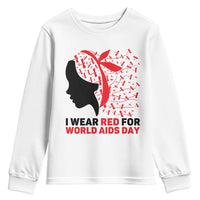 I Wear Red For World AIDS Day Youth Sweatshirt HIV Awareness Dragonfly Support Gift - Wonder Print Shop