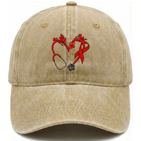 Healthcare Hero HIV Awareness Washed Cotton Baseball Cap Red Ribbon Support Gift