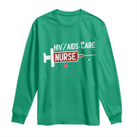 HIV AIDS Care Nurse Long Sleeve Shirt Red Ribbon Support Gift - Wonder Print Shop