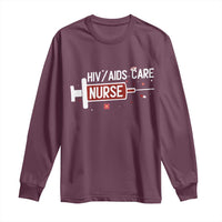 HIV AIDS Care Nurse Long Sleeve Shirt Red Ribbon Support Gift - Wonder Print Shop