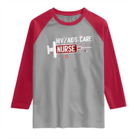 HIV AIDS Care Nurse Raglan Shirt Red Ribbon Support Gift - Wonder Print Shop
