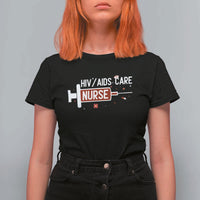 HIV AIDS Care Nurse T Shirt For Women Red Ribbon Support Gift - Wonder Print Shop