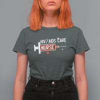 HIV AIDS Care Nurse T Shirt For Women Red Ribbon Support Gift - Wonder Print Shop