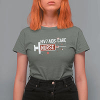 HIV AIDS Care Nurse T Shirt For Women Red Ribbon Support Gift - Wonder Print Shop