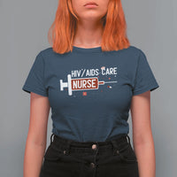 HIV AIDS Care Nurse T Shirt For Women Red Ribbon Support Gift - Wonder Print Shop