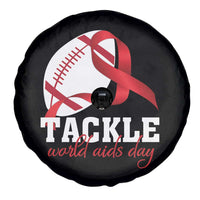 Tackle World AIDS Day Spare Tire Cover Red Ribbon Football Awareness Gift - Wonder Print Shop