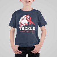 Tackle World AIDS Day T Shirt For Kid Red Ribbon Football Awareness Gift - Wonder Print Shop