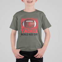Tackle World AIDS Day T Shirt For Kid Football HIV Awareness Red Ribbon - Wonder Print Shop