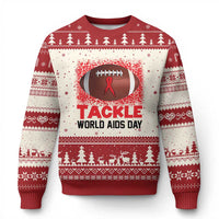 Tackle World AIDS Day Ugly Christmas Sweater Football HIV Awareness Red Ribbon - Wonder Print Shop