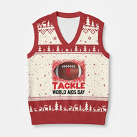 Tackle World AIDS Day V-Neck Knit Sweater Vest Football HIV Awareness Red Ribbon - Wonder Print Shop