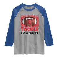 Tackle World AIDS Day Raglan Shirt Football HIV Awareness Red Ribbon - Wonder Print Shop