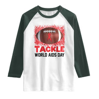 Tackle World AIDS Day Raglan Shirt Football HIV Awareness Red Ribbon - Wonder Print Shop