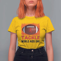 Tackle World AIDS Day T Shirt For Women Football HIV Awareness Red Ribbon - Wonder Print Shop
