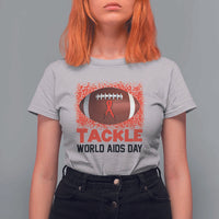 Tackle World AIDS Day T Shirt For Women Football HIV Awareness Red Ribbon - Wonder Print Shop