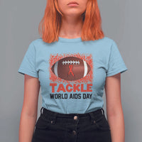 Tackle World AIDS Day T Shirt For Women Football HIV Awareness Red Ribbon - Wonder Print Shop